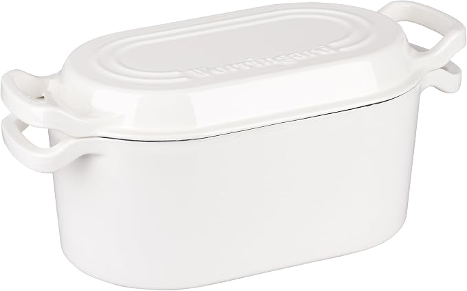 VORRINGARD Oval Dutch Oven Pot with Lid, Enamel Coating Cast Iron Bread Pans for Homemade Sourdough Bread Baking, Cooking, 4 Quart, White