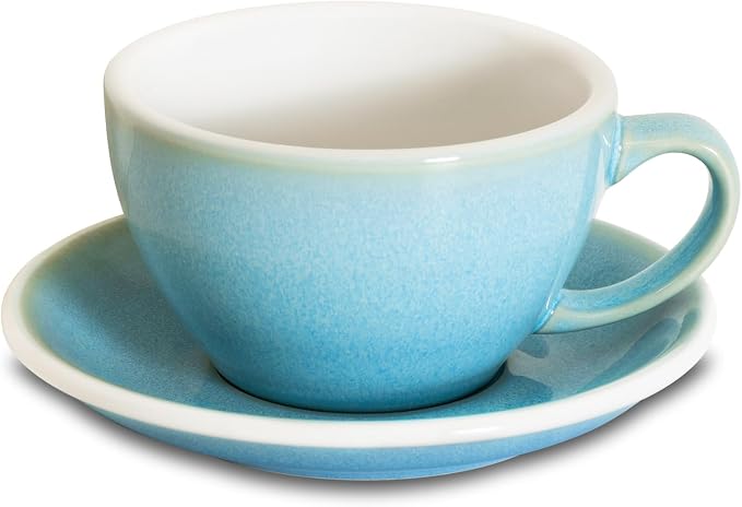 Loveramics Coffee Cup Ceramic, 10 oz Latte Art Cup with Saucer for Cappuccino, Tea, Espresso, Thick - walled stoneware Cappuccino mug Set for Cafe and Barista - Potters Colours (Ice Blue, 10OZ)