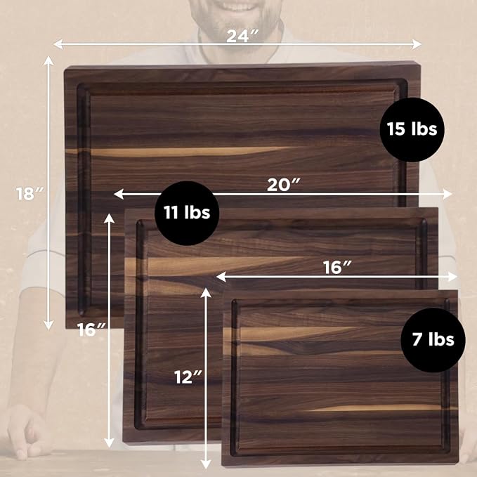 Large Cutting Board from American Walnut - A Butcher Block with Juice Groove for Easy Cutting of Meat and Juicy Veggies - Walnut Chopping Board - 20x16x1.5 inches