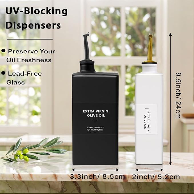 Olive Oil Dispenser Bottle for Kitchen, UV-Blocking Oil and Vinegar Dispenser Set, Soy Sauce Dispenser, Coffee Syrup Bottles, Modern Kitchen Decor (Black & White, 4pcs)