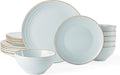 Famiware Jupiter 18-Piece Stoneware Dinnerware Sets for 6 – Handcrafted Plates and Bowls with Speckles & Embossed Swirls, Chip & Scratch Resistant, Modern Rustic Dishes for Daily & Formal Use, Blue