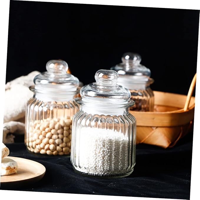 4pcs Glass Storage Bottles Food Prep Containers Canning Jars Airtight Storage Jars Pantry Boxes Lids