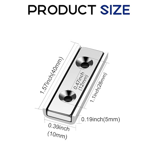 TRYMAG Neodymium Magnets 45Lbs, 40 x 13.5 x 5mm Strong Bar Magnets with Countersunk Hole and Steel Capsule, Heavy Duty Industrial Rare Earth Magnets with Screw for Wall Mounting, Pack of 25