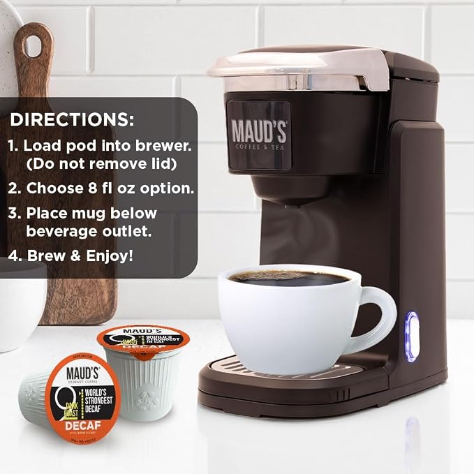 Maud's World's Strongest Decaf Coffee Pods, 50ct, Decaffeinated Dark Roast Coffee in Single Serve Pods – 100% Arabica Coffee, Compatible with Keurig K Cups Maker