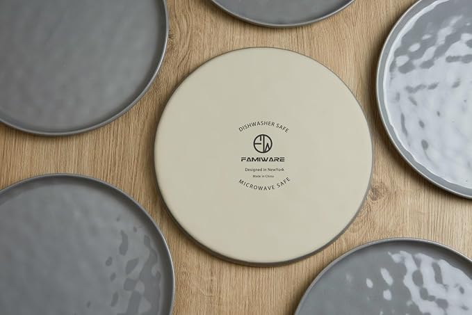 Famiware Mars Plates and Bowls Set, 12 Pieces Dinnerware Sets, Dishes Set for 4, Dark Gray