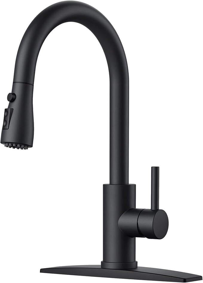 FORIOUS Black Kitchen Faucet with Pull Down Sprayer, Bar High Arc Single Handle Traditional 3 Modes Stainless Steel Faucet for Kitchen Sink Farmhouse RV Laundry Camper