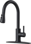FORIOUS Black Kitchen Faucet with Pull Down Sprayer, Bar High Arc Single Handle Traditional 3 Modes Stainless Steel Faucet for Kitchen Sink Farmhouse RV Laundry Camper