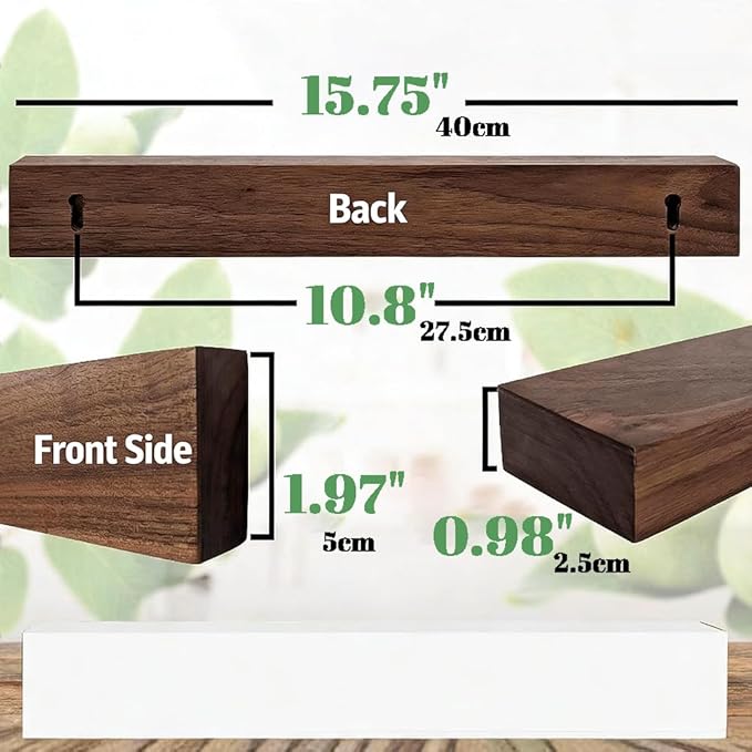 16 Inch Magnetic Knife Holder for Wall, Wall Mounted Stainless Steel Core, Walnut Finish, Kitchen Tool Storage Rack