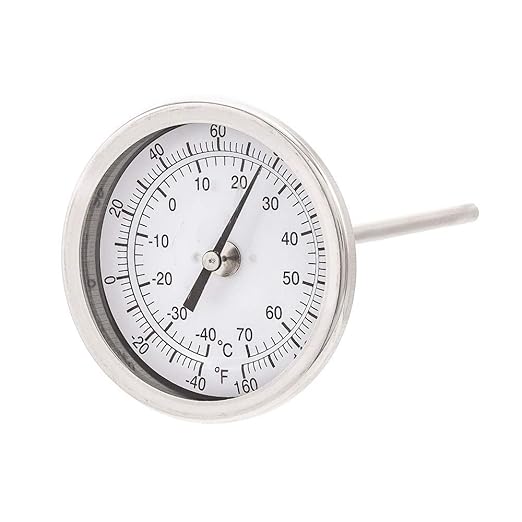 PIC Gauges B3B6-BB SS Case Bimetal Thermometer, 316 SS Stem, Back Angle Connection, 3" Dial, 6" Stem Length, -40/160° F & -40/71° C Temperature Range
