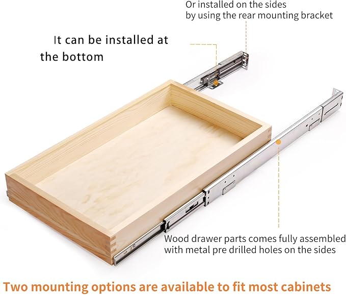Mulush 13”W x 21”D x 3”H Soft Close Slide Out Wood Drawer Organizer for Kitchen, (Cabinet Opening Width>14.5 inches for Bottom Assembly, Width= 14 inches for Side Assembly)