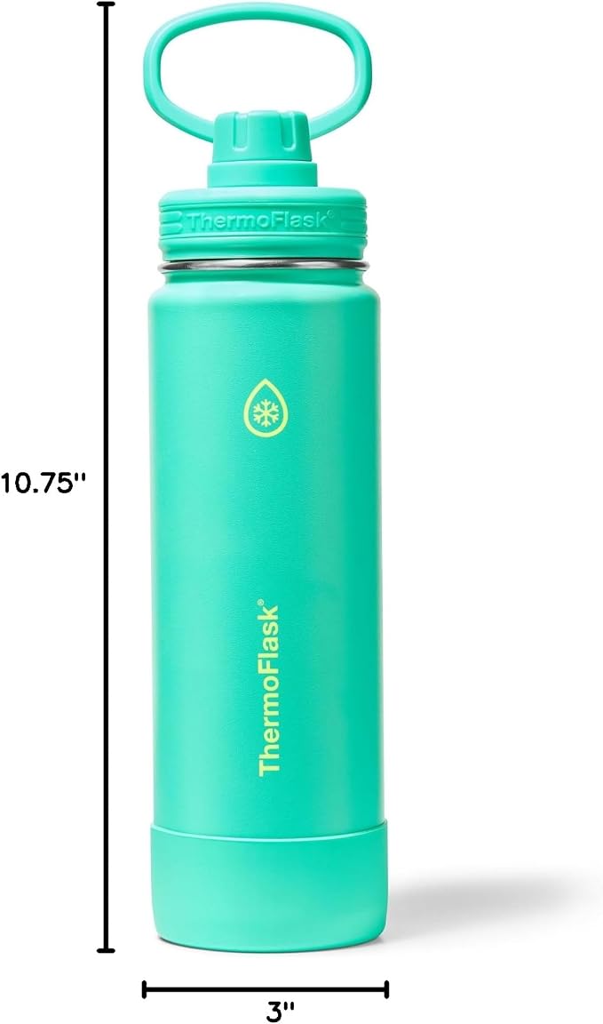 ThermoFlask Insulated Water Bottle with Spout Lid (24 oz, Screamin' Green) - Leakproof, Stainless Steel Water Bottle for Cold & Hot Drinks, Travel & Daily Hydration