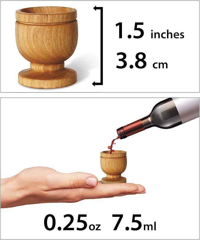 10 Mini Communion Cups Set in a Gift Bag (Approx 1.5 Inch). Hand Carved Kiddush Cup from Olive wood - for Church, Ministry & Worship events with Certificate of Origin.