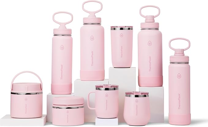ThermoFlask Insulated Food Jar with Leakproof Lid (12 oz, Blush) - Stainless Steel Food Containers for Hot & Cold Meals, Lunch, Soup & Snacks