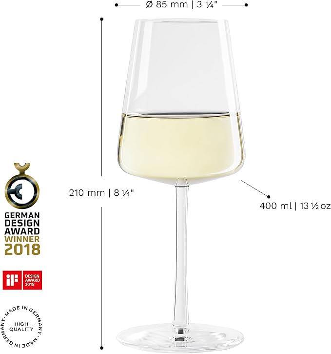 Stölzle Lausitz White Wine Glasses Power Set of 4, 13 1/2 oz – Modern Wine Glasses for Maximum Aroma Enhancement – Elegant Crystal White Wine Goblets – Dishwasher- & Shock-Resistant, Made in Germany