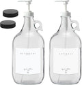 Laundry Detergent Dispenser for Laundry Room - Two Half Gallon Glass Jugs for Fabric Softener Dispenser, Liquid Laundry Soap Dispenser and Bleach - 64 oz. White Commercial Liquid Pump Dispenser