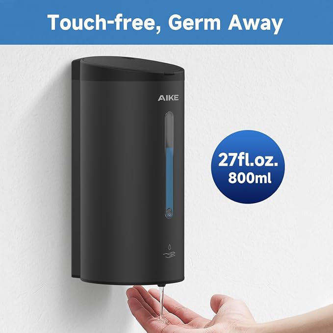 AIKE Automatic Commercial Soap Dispenser and Wall Mount Paper Towel Dispenser Bundle, Model AK1205& AK5180 Black