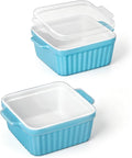 MALACASA Baking Dishes for Oven, Small Ceramic Baking Dishes with Silicone Lids for Individual Portions 5.5" x 5.5" Square Casserole Dishes Set of 2 Oven Microwave, and Air Fryer Safe, Blue