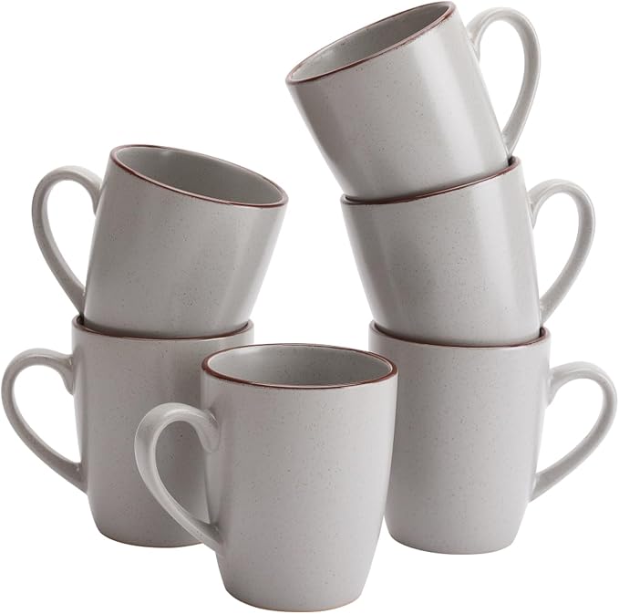 famiware Venus Coffee Mugs for 6, 13 oz Mug Set, Dringking Cup with Handle for Coffee, Tea, Cocoa, Milk, Ligth Gray