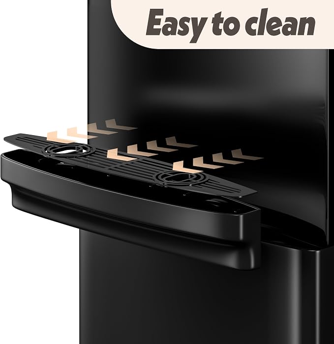 Manastin Water Dispenser with Hot & Cold Water, Top Loading Water Cooler for 3 or 5 Gallon Bottles with Child Safety Lock, Ideal for Kitchens, Offices,Solid Black