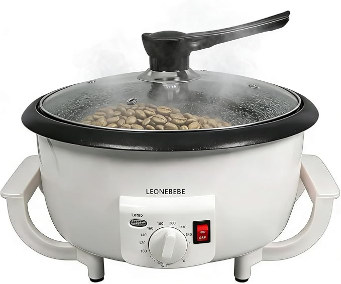 Home Coffee Roaster, Household Electric Coffee Bean Baker Nut Peanut Cashew Chestnuts Roasting Machine Adjustable Temperature 1.6 Pounds Capacity for Cafe Shop/Home No Stovetop Required Smoke Reduce