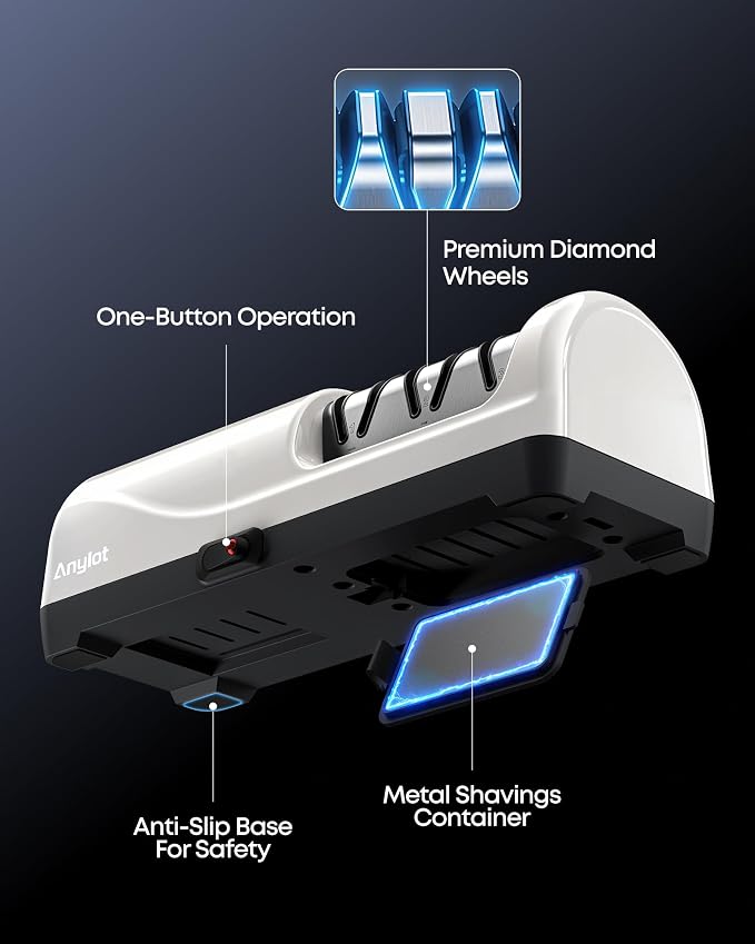 Kitchen Electric Knife Sharpener, 3-Stage Diamond Knife Sharpener Electric with 20° Precision Angle Guide, Fast & Safe Sharpening for Kitchen Knives, Home Use & Beginners (White)