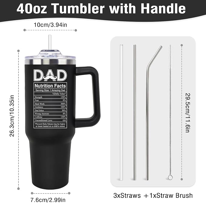 LHSCVUFASC Fathers Day Gift for Dad from Daughter, Son - Birthday Christmas Tumbler Gifts for Husband Dad - Best Ever Dads Gifts Ideas for New Daddy - 40 Oz Stainless Steel Tumbler Coffee Cup
