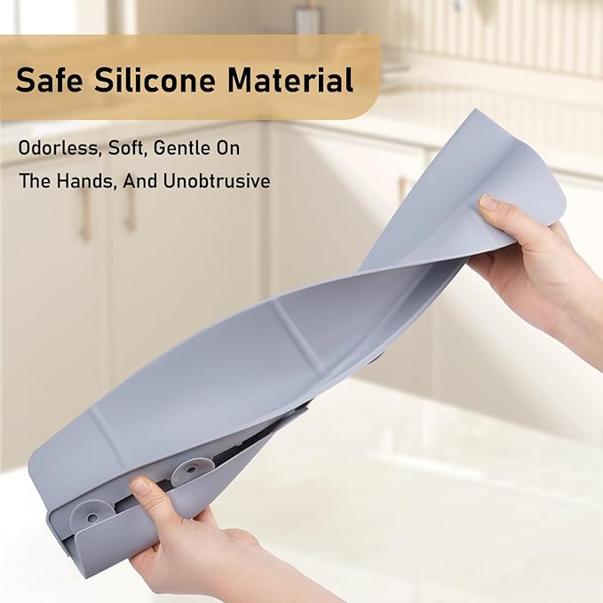 Kitchen Sink Splash Guard 23" Self-Draining Silicone Water Guard with High Splash Wall & Strong Suction Cups for Faucet, Countertop & Sink Edge, Keeps Sinks Dry, Dishwasher Safe (Gray)
