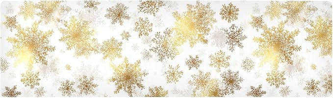 2 in 1 Table Runner Trivet for Hot Pots and Pans Heat Resistant Non Slip Waterproof 39 x 12 Inch Decorative Table Protector for Kitchen Countertop Yellow Gold Snowflake