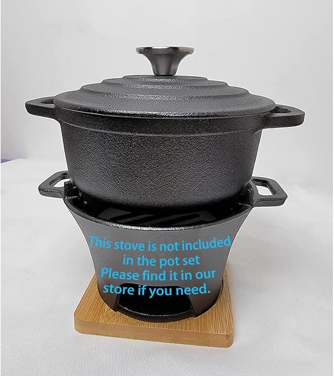 HAWOK Cast Iron Mini Dutch Oven, Dia5.51”, 23oz, with Bamboo Tray, Set of 2, Pre-seasoned