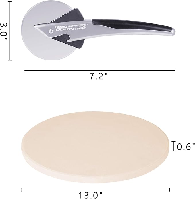 Royal Gourmet KSF1305 2 Piece Pizza Stone Set for Grill and Oven, 13 Inch Round Pizza Stone and Pizza Wheel Cutter, Baking Accessories