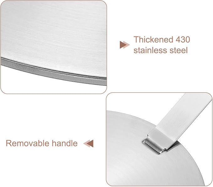 uxcell Heat Diffuser Plate for Gas Stove 8 Inch Round Heat Conduction Induction Adapter Plate with Removable Handle Cookware Protector for Cookware Heat Cooking Unfreeze, Silver Tone