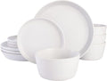Gibson Soho Lounge Sofia Coupe Stoneware Dinnerware Set, Service for 4 (12pcs), White w/Speckle