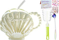 Pearl Shell Ceramic Coffee Mug with Coaster Set for Tea Latte Milk Cute Cup with Saucer for Home Office Women Gift 6.5 oz (Shell with Straw Green, 450 ml)