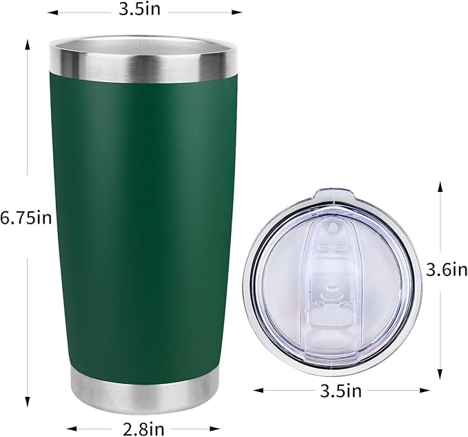 20oz Stainless Steel Tumbler Bulk with Lid, Travel Mug - Double Wall Vacuum Powder Coated Cup - Dark Green, 6 Pack