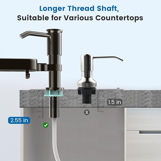 Soap Dispenser for Kitchen Sink, Built in Sink Soap Dispenser with Sponge Rack, Countertop Soap Dispenser Pump with Extension Tube kit, No More Refills,All Metal NO ABS (Grey)