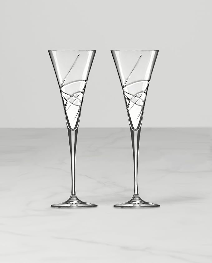 Lenox Champagne Flutes, Adorn Crystal 2-Piece Toasting Flute Set, Set Of 2, Heavy 3 x 10.5-inch, 7-Fl Oz Clear Crystal Glass, Stemware, Hand Wash Only, Wedding Decor, New Years Flute Glasses (2-Piece)