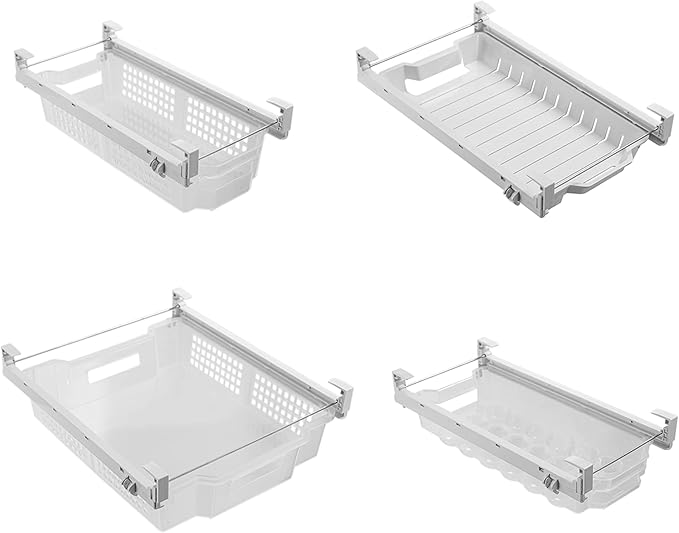 Smart Design Adjustable Pull Out Refrigerator Drawer - Medium, Set of 3 - Extendable Rails and Handle - BPA Free - Holds 15 lbs - Fridge Bin, Freezer, Pantry Food Storage Organizer - Kitchen - Clear