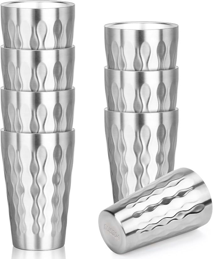 Stainless Steel Double Wall Cups, 16 oz Insulated Tumbler, 8 Pack Unbreakable Stackable Water Tumblers Insulated Metal Cup Premium Drinking Glasses for Travel Camping Home Outdoor