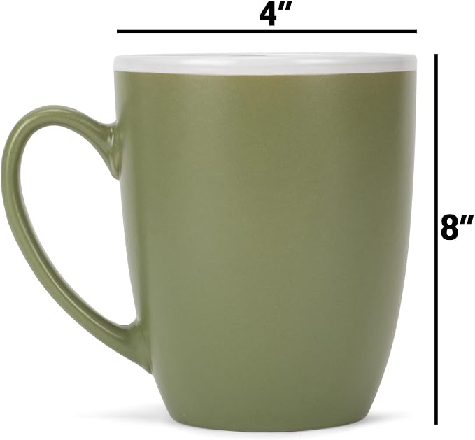 Elanze Designs Solid Color Green White Interior 16 ounce Matte Ceramic Mugs Matching Set of 4