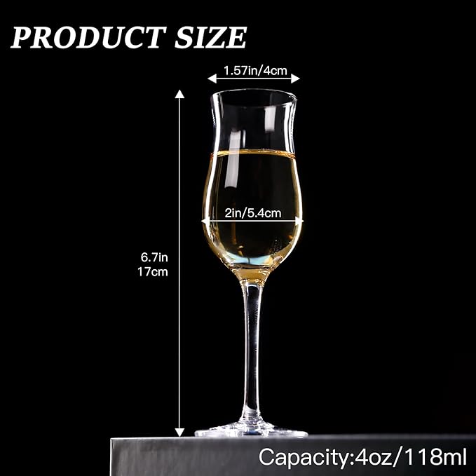 Cognac, Brandy, Whiskey,Tequila and Dessert Wine Snifter Glasses - Set of 4 - Professional 4oz Small Crystal Snifters Gift Sniffers for Sipping Neat Liquor - Liquor and Spirits Sippers