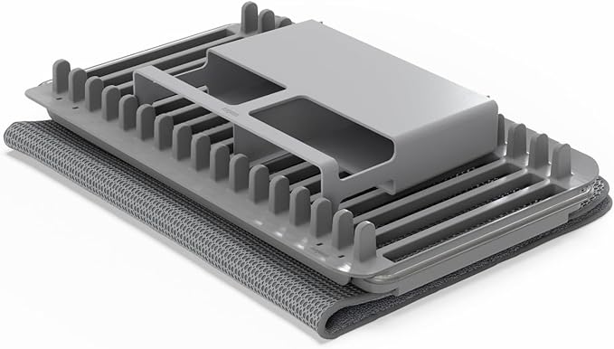 HomeStock Over Sink Dish Rack & Drying Mat - 16 Slot Organizer, Utensil Caddy, Compact Storage