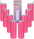 8 Pack 20 Oz Straight Skinny Tumblers,Individually Gift Boxed Stainless Steel Slim Skinny Tumbler Set Bulk, 20 Oz Insulated Slim Thin Travel Tumbler Cup for Diy,Hot Pink