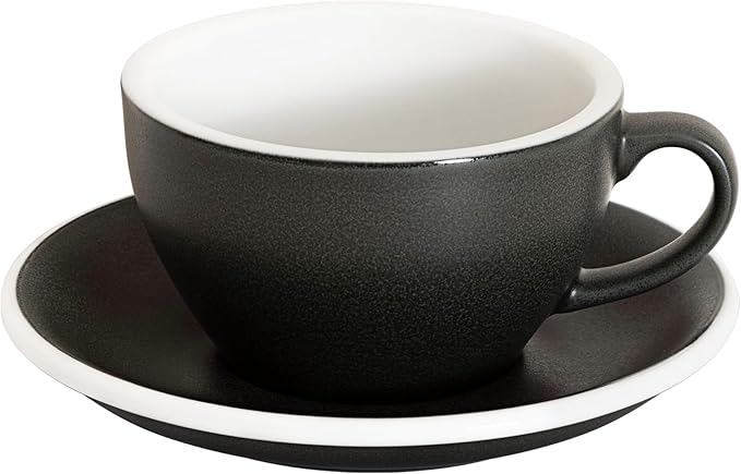 Loveramics Matt Cappuccino Cup, 8 oz Ceramic Latte Art Mug with Saucer, Thick-walled stoneware cup Set, Barista Latte Cup Set for Latte, Cappuccino, Tea - Mineral Colors (Anthracite, 8OZ)