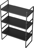 SANNO Expandable Kitchen Shelf Organizers, Large Counter Shelf Organizer with Expandable Shelves, Black, 3 Pack