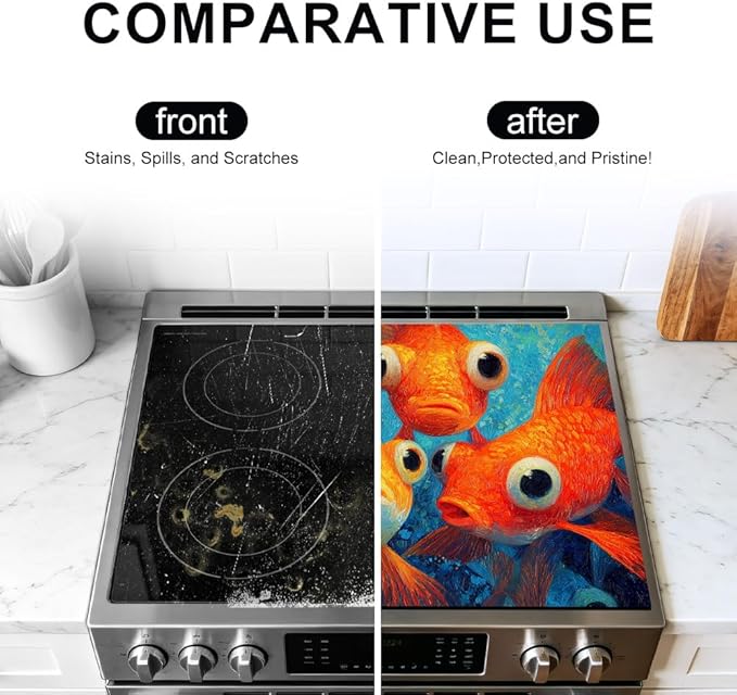 Stove Top Cover for Electric Stove 28.4 x 20.5 Inch Non Slip Stove Mat Goldfish Glass Cooktop Protector Kitchen Counter Mat
