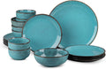 16 Piece Dinnerware Sets for 4， Scratch Resistant,microwave oven and Dishwasher Safe Plates and Bowls Sets Ceramic, Dish Set, Bowl and Plate Set -Kiln turned sea blue