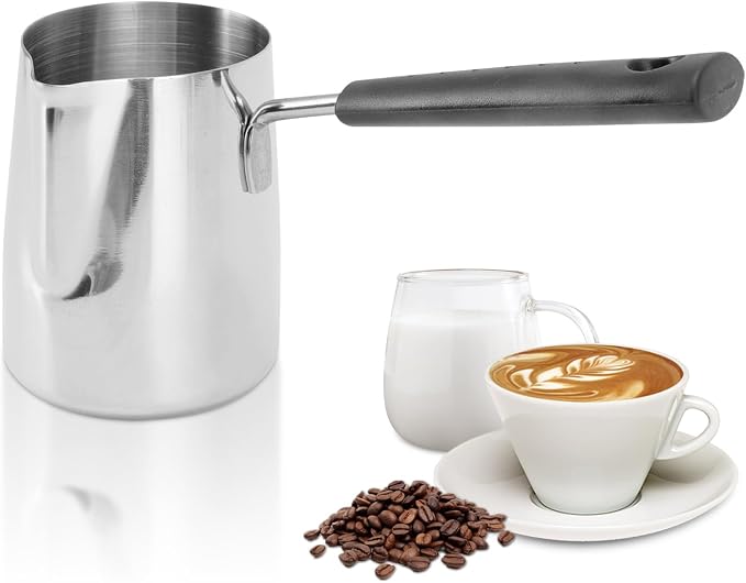 Turkish Coffee Pot 12oz/350ml Milk Frothing Jug Tea Pot Butter Melting Pot | Stainless Steel Pot Flower Toroid Pitcher for Multiple Cups of Coffee Tea Milk Cook Water