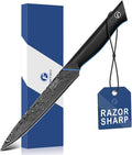 FINTISO Damascus Chef Knife 6 inch, Petty Knife in 67-Layer Damascus Steel, Ultra Sharp Japanese Kitchen Utility Knives with Ergonomic G10 Handle - Zeus Series