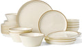 Famiware Saturn Stoneware Dinnerware Sets for 8 (24 Pieces), Ceramic Plates and Bowls Dish Sets with Hand-Painted Trim - Chip & Scratch Resistant, Microwave & Dishwasher Safe Tableware, Vanilla White