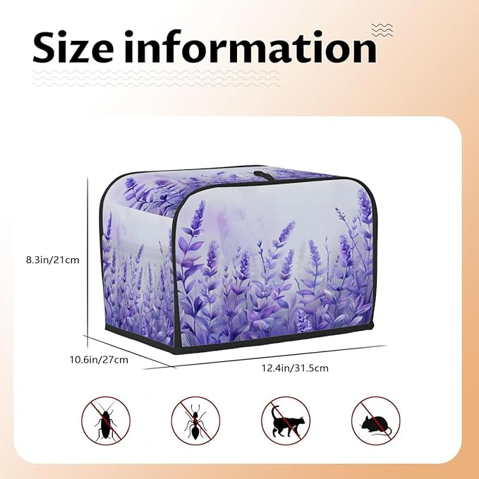 Flower Purple Lavender Toaster Cover 4 Slice Dust and Fingerprint Protection Toaster Bread Maker Covers Washable Kitchen Small Appliance Covers for Kitchen Accessories Decor Bakeware Women Gift